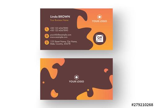 Business Card Layout with Orange Elements - 279210268