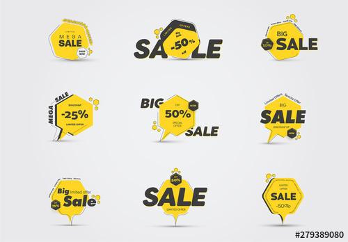 Yellow and Black Sale Icons Set - 279389080