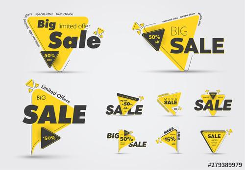 Yellow and Black Sale Icons Set - 279389979