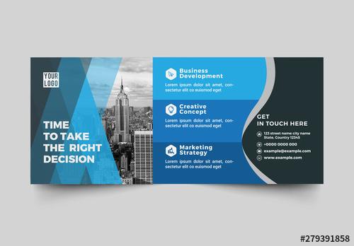 Advertising Banner Layout with Geometric Blue Elements - 279391858