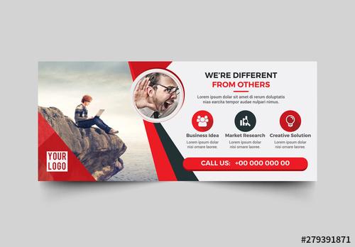 Advertising Banner Layout with Red Elements - 279391871