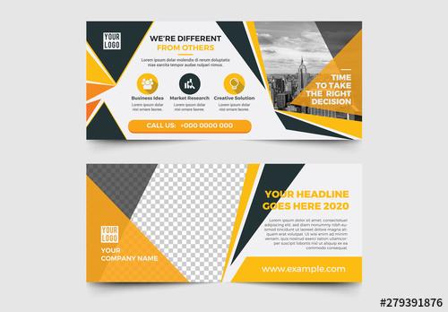 Advertising Banner Layout with Geometric Orange Elements - 279391876