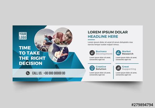 Corporate Banner Layout with Blue Abstract Elements - 279894794