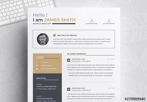 Resume and Cover Letter Layout with Gold Sidebar - 279909540