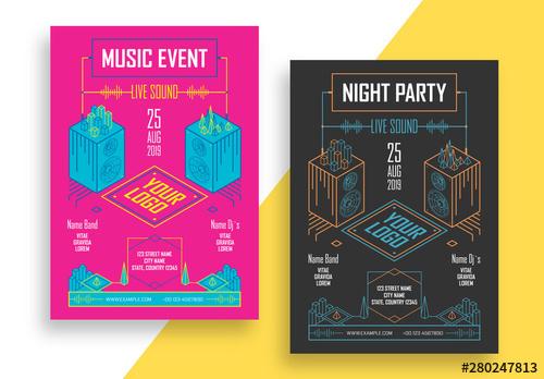 Music Event Flyer Layout with Speaker Illustrations - 280247813