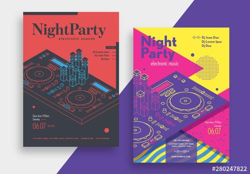 Night Party Flyer Layout with Turntable Illustration - 280247822