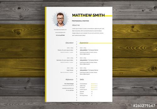 Resume Layout with Yellow Accents - 280279147