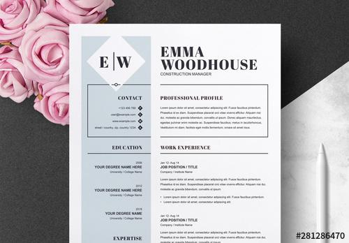 Resume and Cover Letter Layout with Blue Sidebar - 281286470