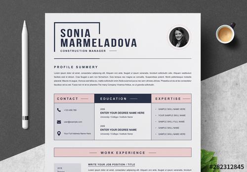 Resume Layout Set with Pink Accents - 282312845
