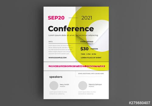 Conference Flyer Layout with Yellow Circle Graphic - 279880407