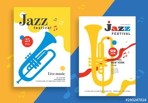 Jazz Festival Flyer Layout with Instrument Illustrations - 280247814