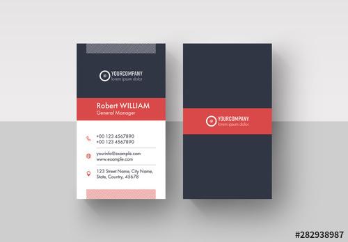 Business Card Layout with Red Accents - 282938987