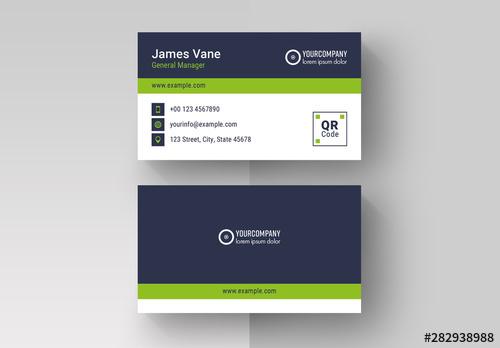 Business Card Layout with Green Accents - 282938988