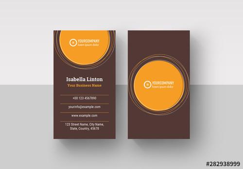 Business Card Layout with Orange Elements - 282938999