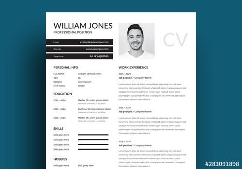 Simple Resume Layout with Black Accents - 283091898