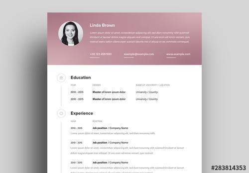 Resume Layout with Pink Gradient Header and Footer Elements - 283814353