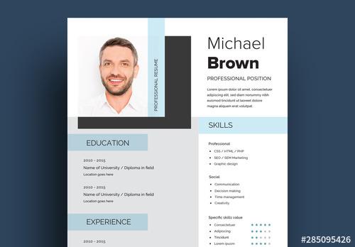 Resume Layout with Light Blue Accents - 285095426