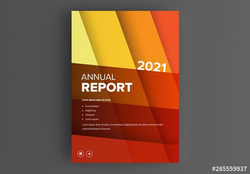 Annual Report Cover Layout with Orange Layered Elements - 285559937