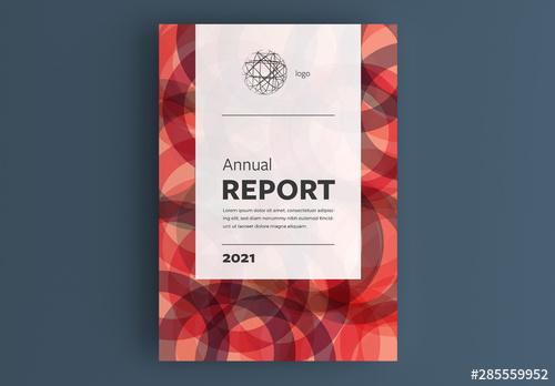Annual Report Cover Layout with Red Abstract Background - 285559952