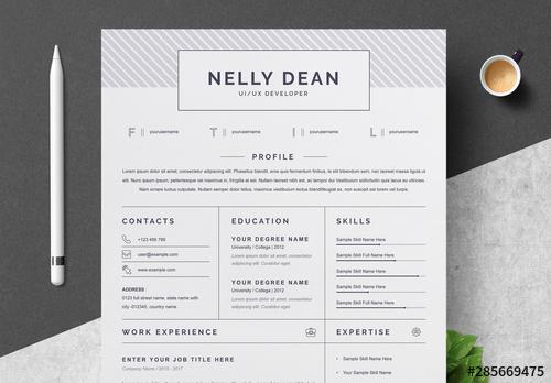 Resume and Cover Letter Layout with Gray Patterned Header Element - 285669475