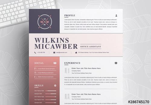 Resume and Cover Letter Layout with Pink Gradient - 286745170