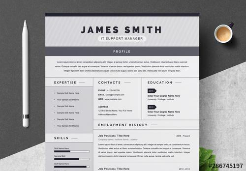 Resume Layout Set with Gray Elements - 286745197
