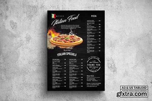 Elegant Pizza Poster Food Menu - A3 & US Tabloid