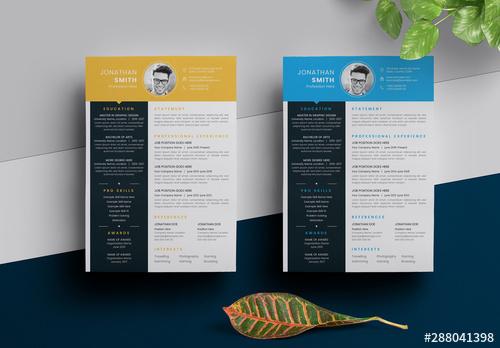 Resume Layout with Colorful Header - 288041398
