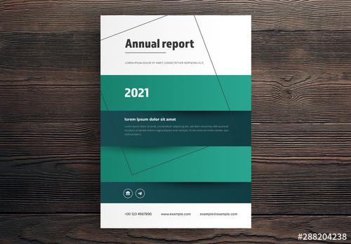 Annual Report Cover Layout with Green Striped Background - 288204238