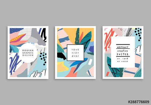 Abstract Poster Layouts with Illustrative Floral Elements - 288776609