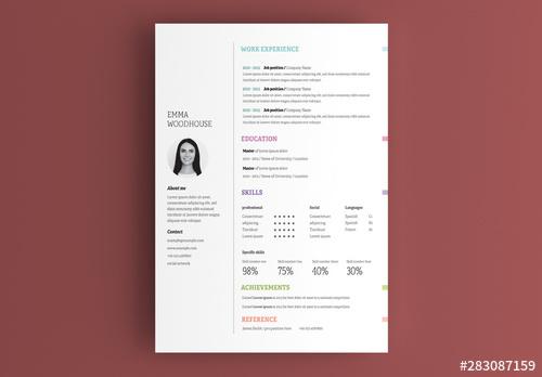 Resume Layout with Colorful Headlines - 283087159