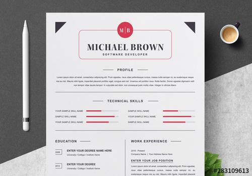 Resume Layout Set with Black & Red Accents - 283109613