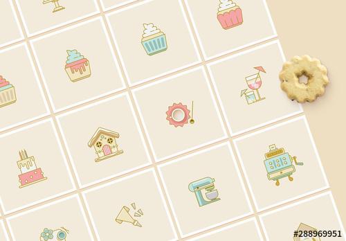 Cake and Cookies Bakery Icon Set - 288969951