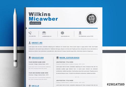 Resume Layout Set with Blue Accents - 290147589