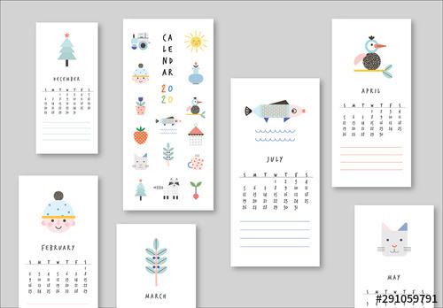 Calendar Layout with Illustrative Decor Elements - 291059791