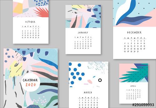 Calendar Layout with Floral Elements - 291059993