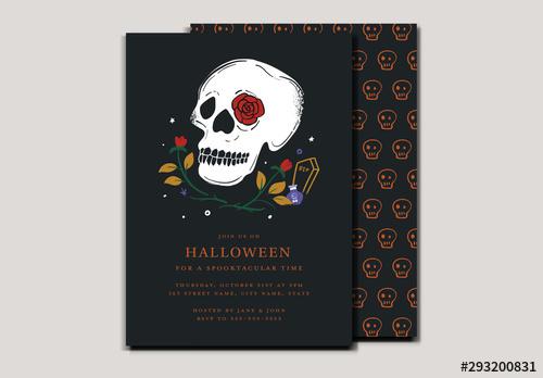 Illustrative Halloween Party Invitation with Skull Layout - 293200831