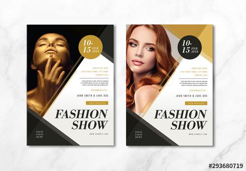 Fashion Show Flyer Layout with Gold Accents - 293680719