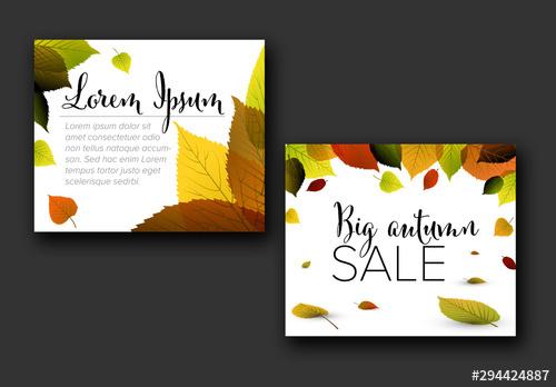 Autumn Inline Rectangle Banner Layout with Illustrative Leaves - 294424887