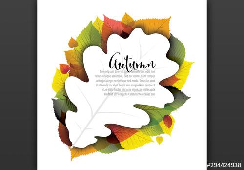 Square Autumn Card Layout with Large Illustrative Leaf - 294424938