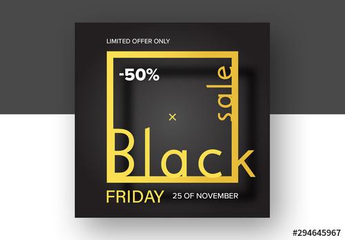 Black Friday Sale Card Layout with Black and Gold Elements - 294645967