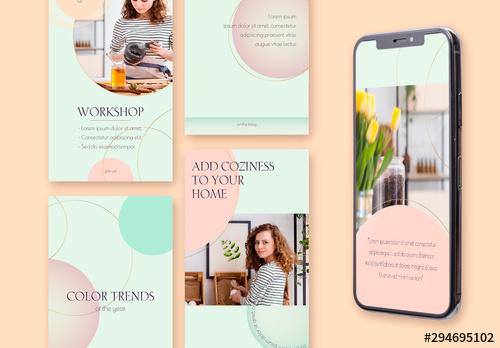 8 Social Media Stories Layouts with Gold Circles and Mint Gradients - 294695102