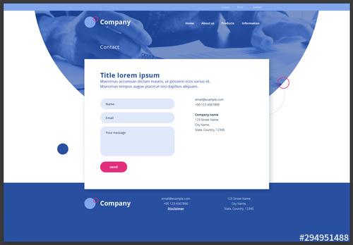 Contact Page Website Design Layout with Blue and Pink Accents - 294951488
