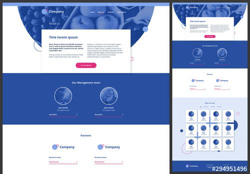 About Us Page Website Design Layout with Blue and Pink Accents - 294951496