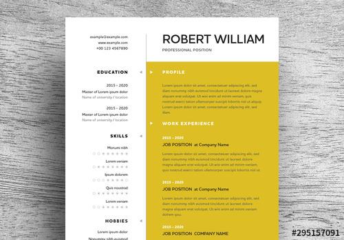 Resume Layout with Yellow Accents - 295157091