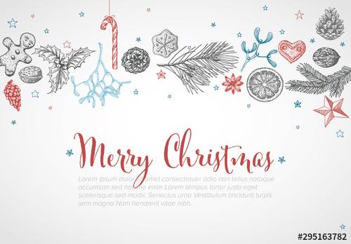 Christmas Postcard Layout with Illustrative Elements - 295163782