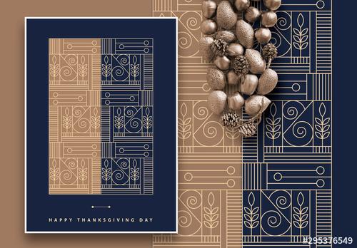 Art Deco Thanksgiving Greeting Card Layout - 295376549