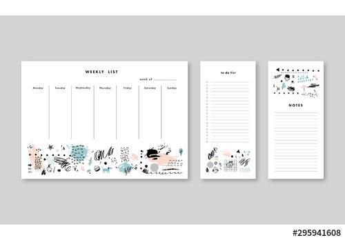 Illsutrative Weekly Planner with Notes and To Do List Layouts - 295941608