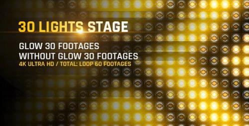 Videohive - 30 Lights Stage 4K Loop Footage/ Gold Award Led Light Stage Backgrounds/ Strobe Dance Party Concert - 20971243