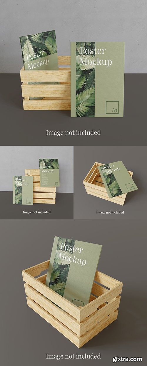 Poster Mockup in wooden storage box
